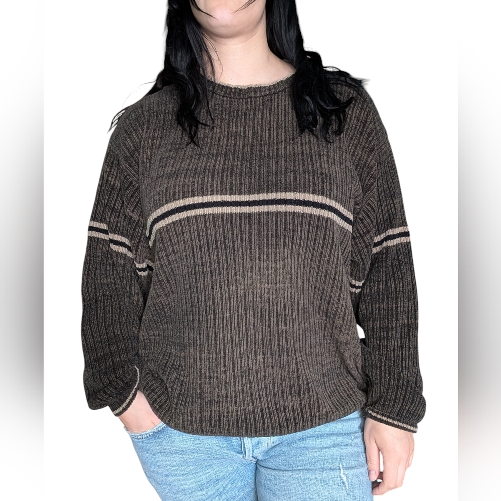 Men's Black and White Striped Sweater
